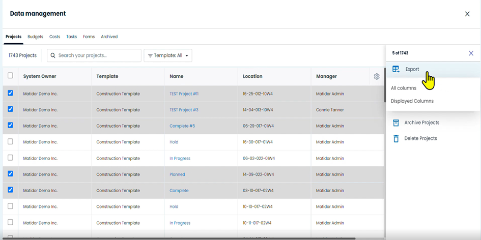 Export Data Management